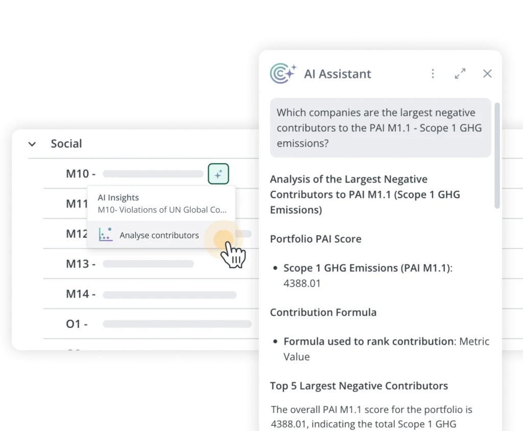 Vue du tableau de bord : onglet « Réseaux sociaux » contenant les entrées M10 à M14 et un menu déroulant « AI Insights » à proximité de la liste.