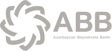 Logótipo da ABB com um emblema circular cinzento e o texto «ABB», acompanhado da legenda «Azərbaycan Beynəlxalq Bankı»