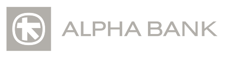 Logótipo do Alpha Bank com um emblema circular à esquerda e a inscrição «ALPHA BANK» à direita.