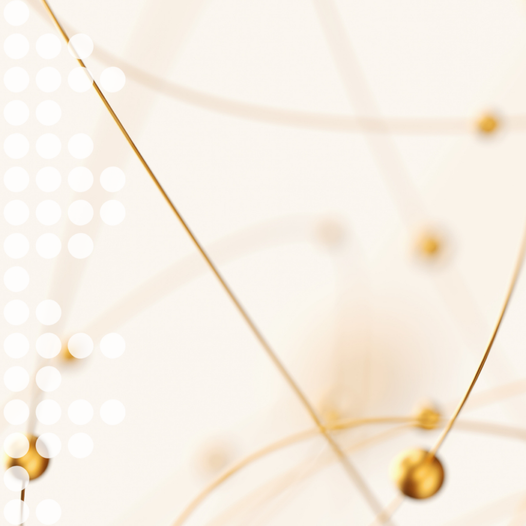 Abstract science-themed background with gold orbital lines and white dot accents, conveying a high-tech feel.