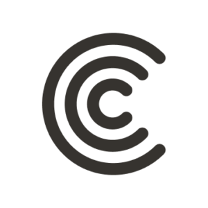 Copyright-Symbol: ein von Kreisbögen umschlossenes „C“ auf schwarzem Hintergrund