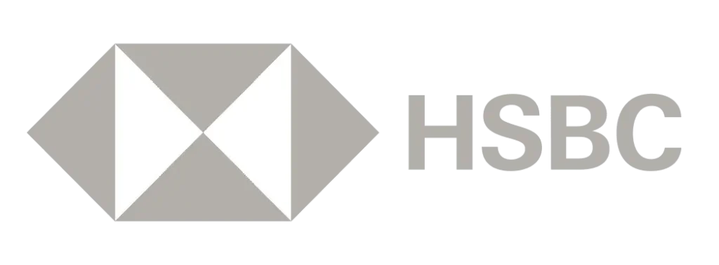 HSBC logo: gray double-diamond emblem with the 'HSBC' text to the right.