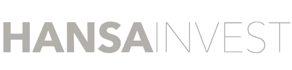 HANSANVEST wordmark in gray on a black background