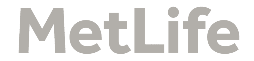 MetLife logo in gray letters on a black background.