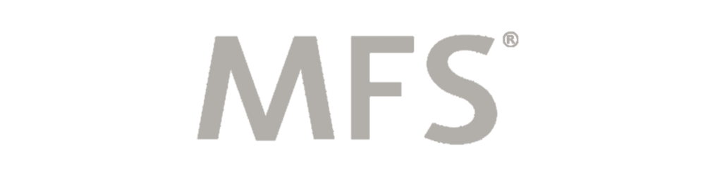 Gray MFS wordmark logo on a black background with a registered trademark symbol