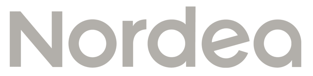 Nordea wordmark logo in gray on a black background