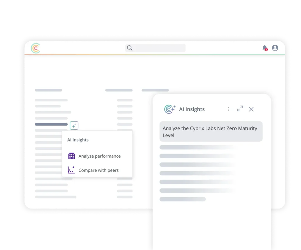 Ein für Mobilgeräte optimiertes Dashboard mit einem „AI Insights“-Bereich, der Optionen wie „Leistung analysieren“ und „Mit anderen vergleichen“ vor einem unscharfen Dokumenthintergrund anzeigt