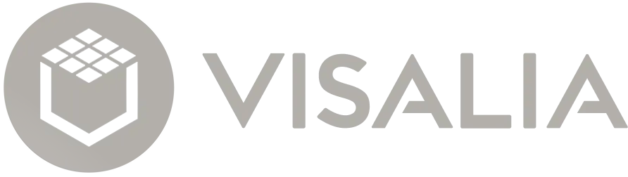 Logo mit einem runden Emblem, das ein kleines Gesichts-Symbol enthält, gefolgt vom Text „VISALA“.
